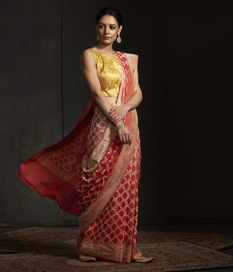 Khaddi Georgette Banarasi Saree -  Gold zari - The Handlooms