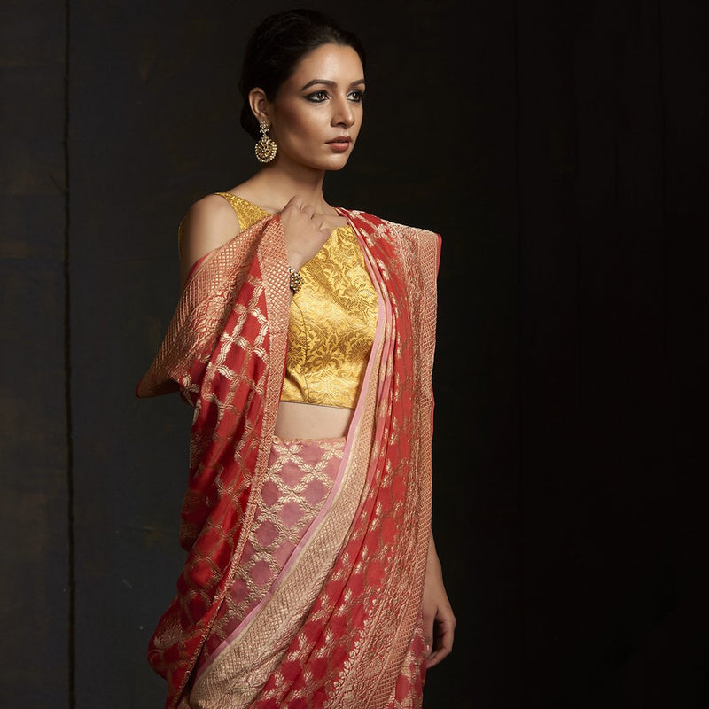Khaddi Georgette Banarasi Saree -  Gold zari - The Handlooms
