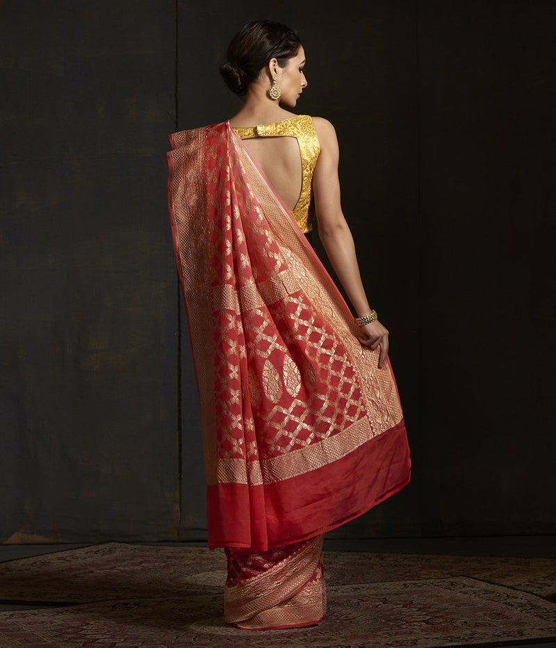 Khaddi Georgette Banarasi Saree -  Gold zari - The Handlooms