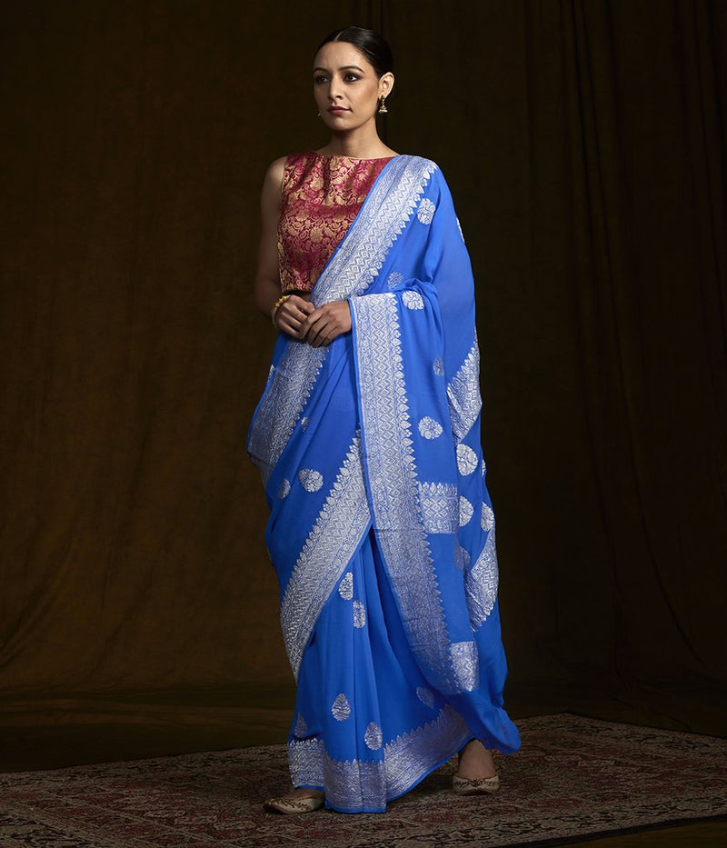 Pure Georgette Banarasi Handloom Saree - The Handlooms