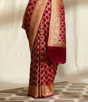 Khaddi Georgette Handloom Banarasi Saree - Gold Zari - The Handlooms