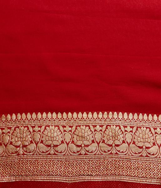 Khaddi Georgette Handloom Banarasi Saree - Gold Zari - The Handlooms