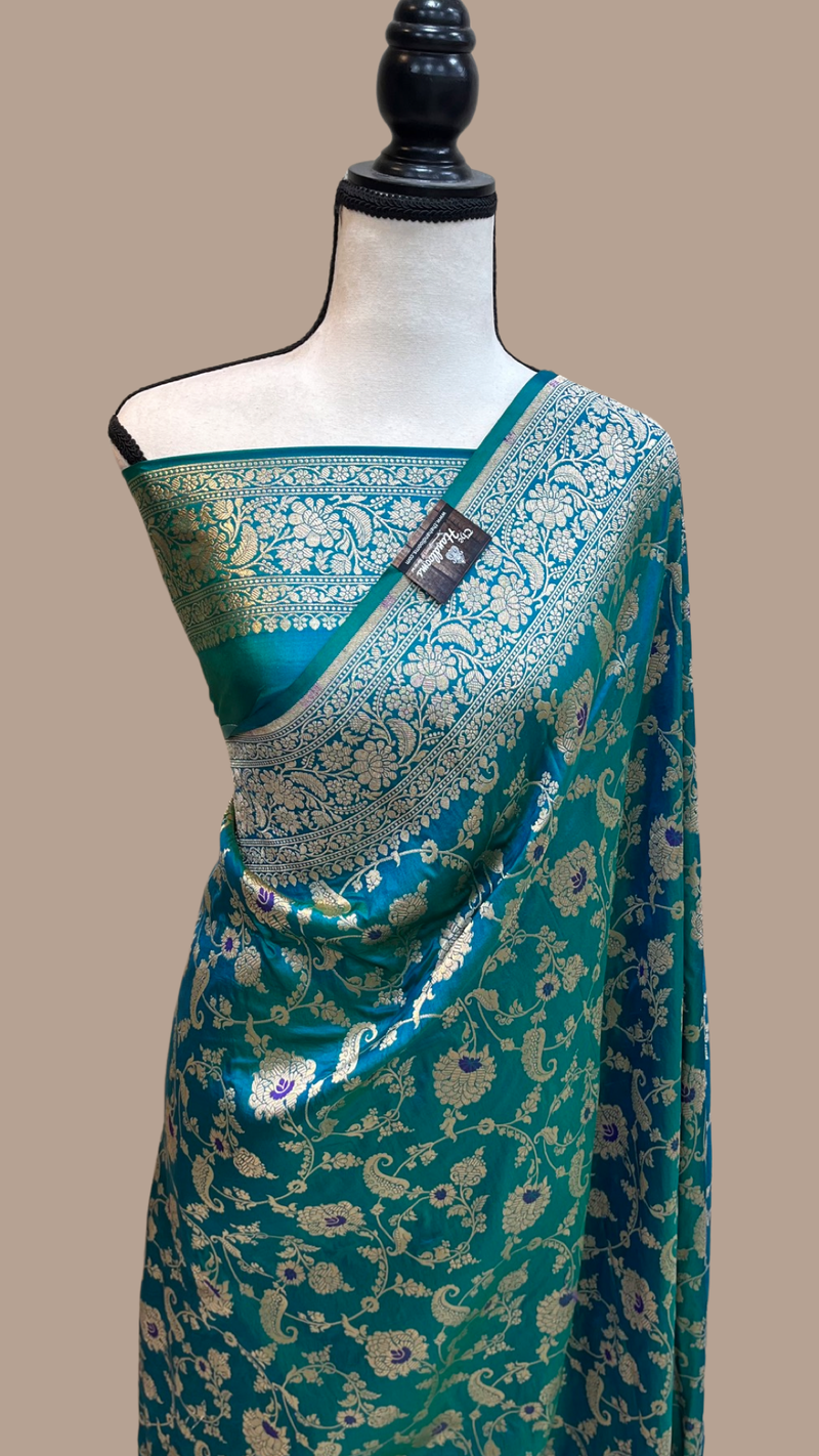Pure Katan Silk Banarasi Handloom Saree - All over Jaal work with Meenakari - The Handlooms