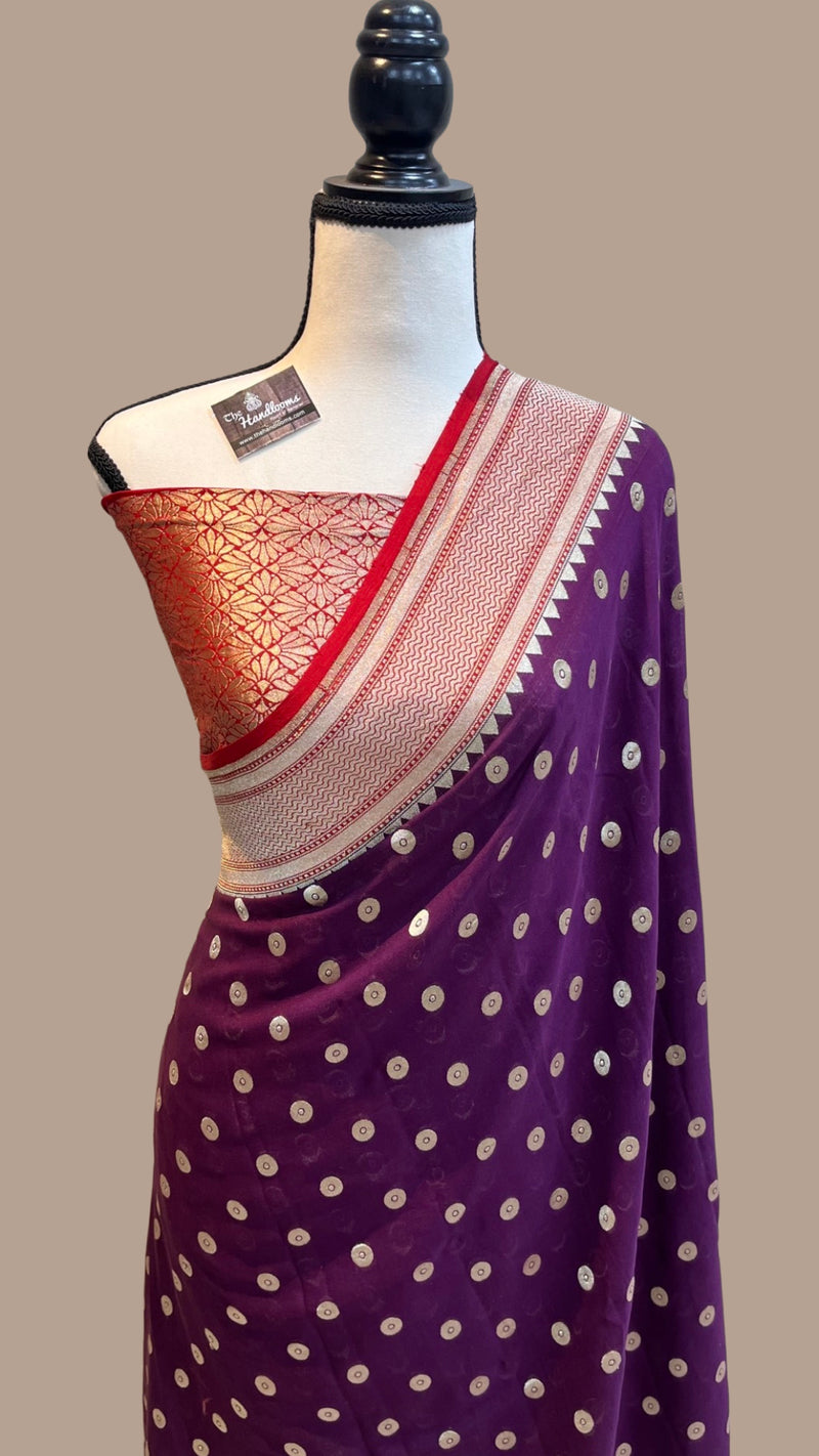 Khaddi Georgette Handloom Banarasi Saree - All over Jaal Work with meenakari - The Handlooms