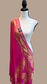Pure Khaddi Georgette Dupatta - gold zari - The Handlooms