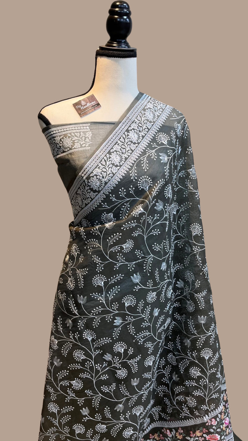 Pure Organza Chikankari Handloom Banarasi Saree - The Handlooms