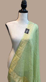 Pure Tussar Georgette Handwoven Dupatta -Gold zari - The Handlooms