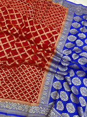 Pure Khaddi Georgette Dupatta - gold zari - The Handlooms