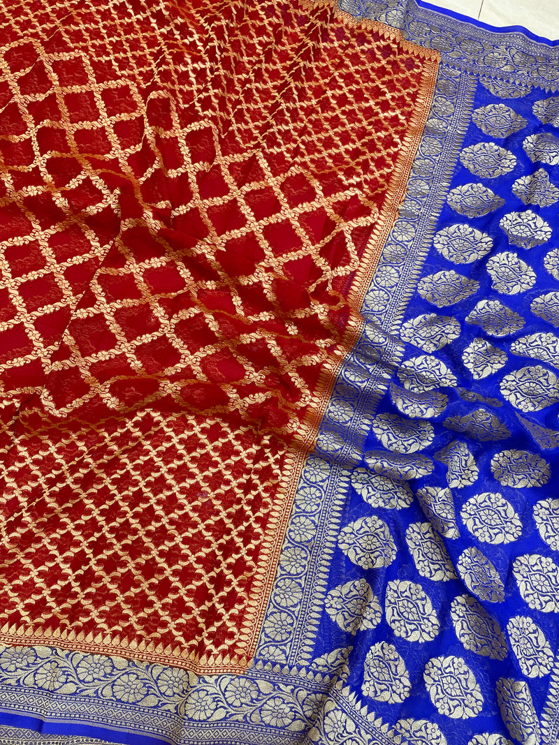 Pure Khaddi Georgette Dupatta - gold zari - The Handlooms