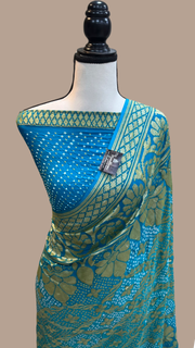 Pure Georgette Banarasi Bandhej Handloom Saree - The Handlooms