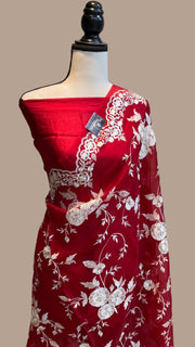 Pure organza Chikankari Handloom Banarasi Saree - The Handlooms