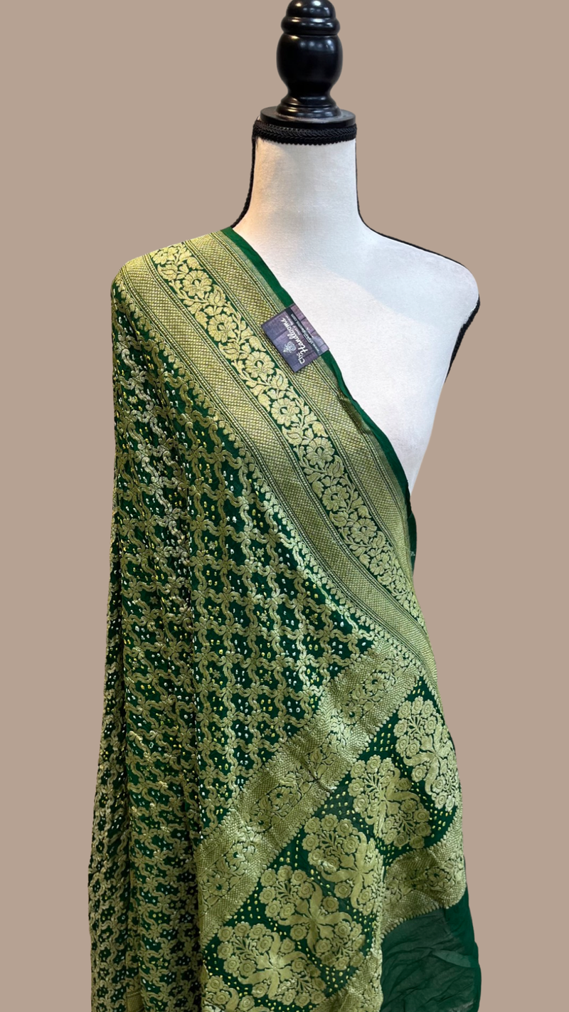 Pure Georgette Banarasi Bandhej Handloom Dupatta - The Handlooms