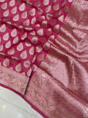 Strawberry Pink Pure Katan Silk Banarasi Handloom Saree - All over Jaal work - The Handlooms
