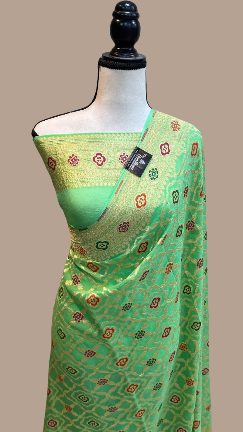 Pure Georgette Banarasi Handloom Saree - with meenakari work Gold Zari - The Handlooms