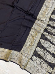 Black Pure Chiffon Khaddi Banarasi Saree - The Handlooms