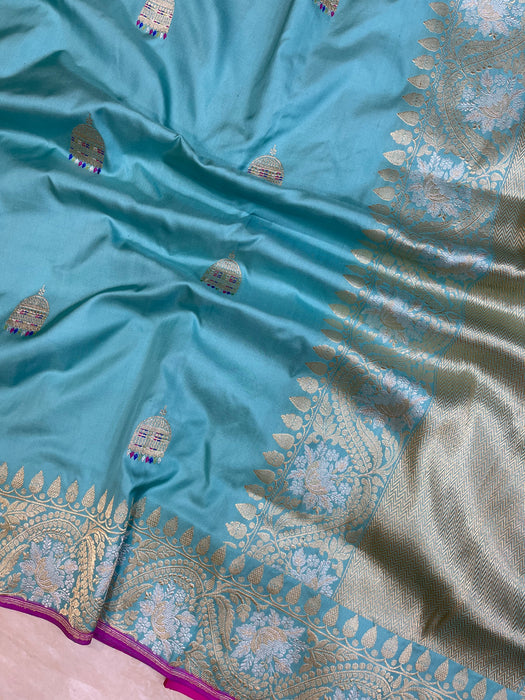 Ektara Pure Katan Silk Banarasi Handloom Saree - All over Kadua motifs with meenakari