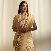 Khaddi Georgette Handloom Banarasi Saree - Gold Zari - The Handlooms