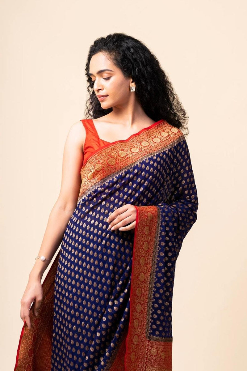 Khaddi Georgette Banarasi Saree -  Antique zari - The Handlooms