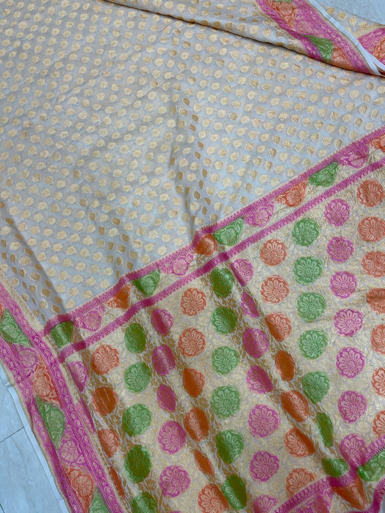 Khaddi Georgette Handloom Banarasi Saree - Gold Zari - The Handlooms