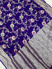 Khaddi Georgette Handloom Banarasi Saree - All over Jaal Work with meenakari - The Handlooms