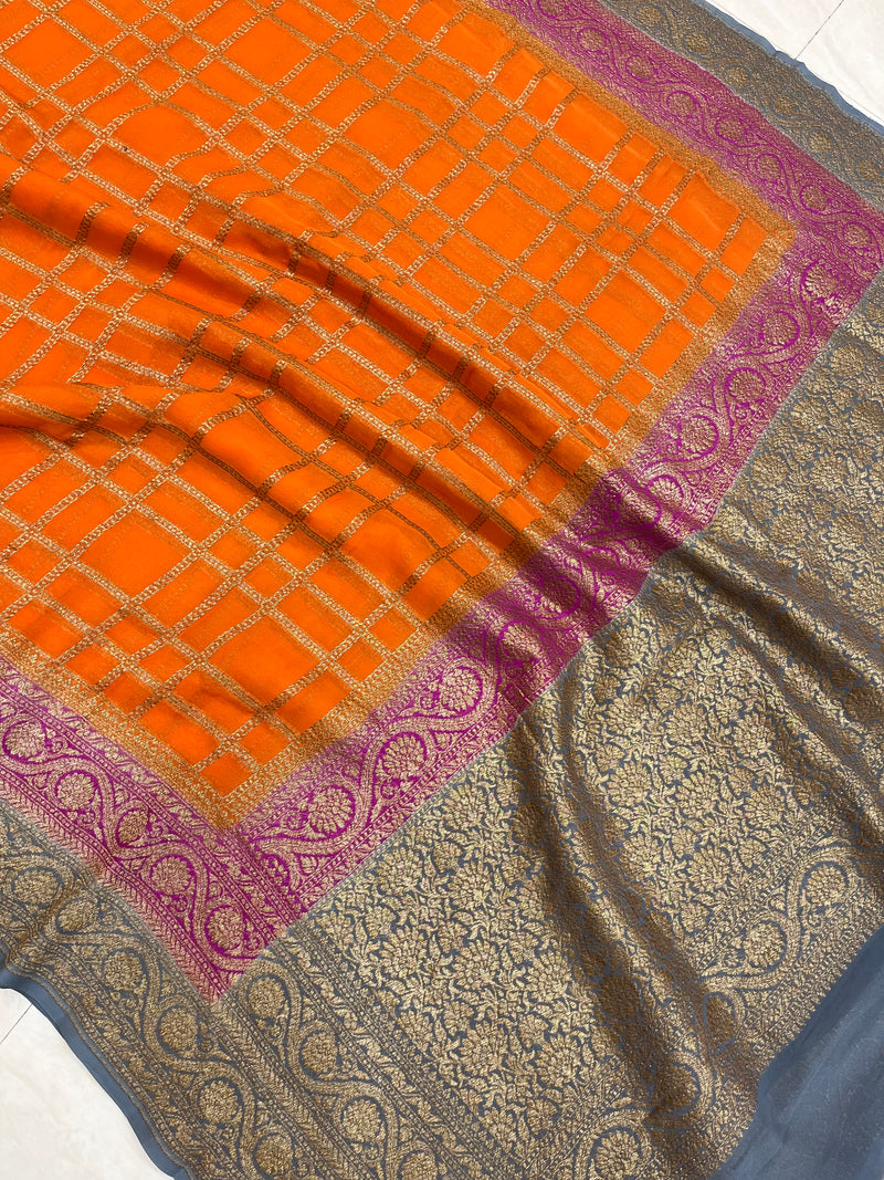 Khaddi Georgette Banarasi Saree -  Antique zari - The Handlooms