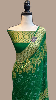 Pure Georgette Banarasi Bandhej Handloom Saree - The Handlooms