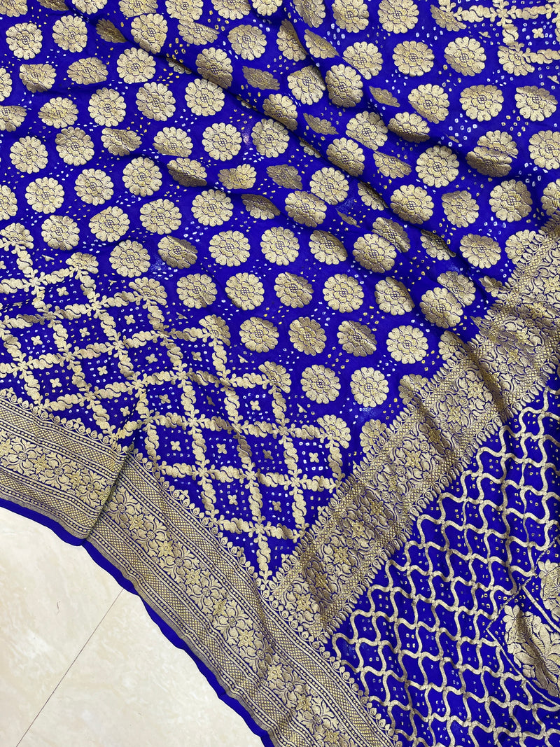 Pure Georgette Banarasi Bandhej Handloom Saree - The Handlooms