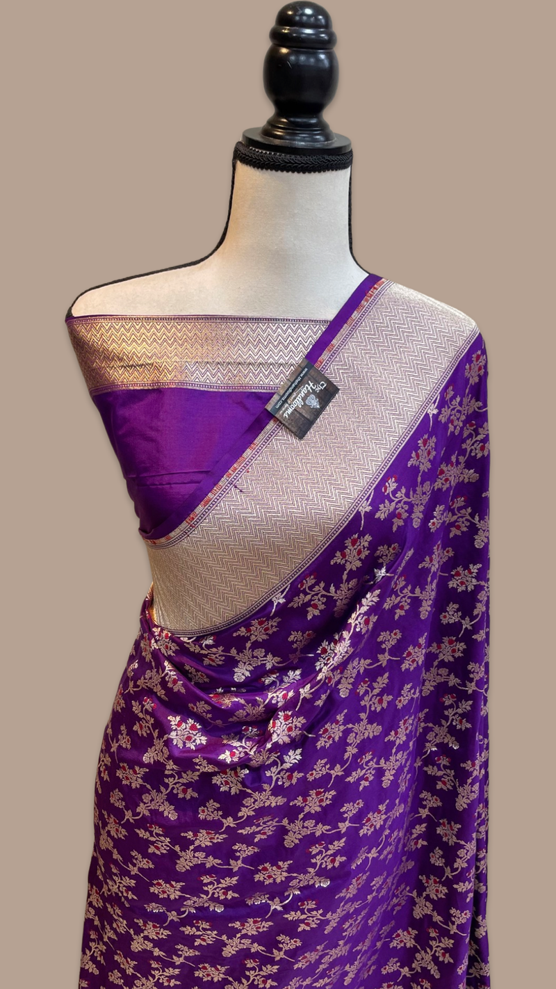 Pure Katan Silk Banarasi Handloom Saree - All over Jaal work with Meenakari - The Handlooms