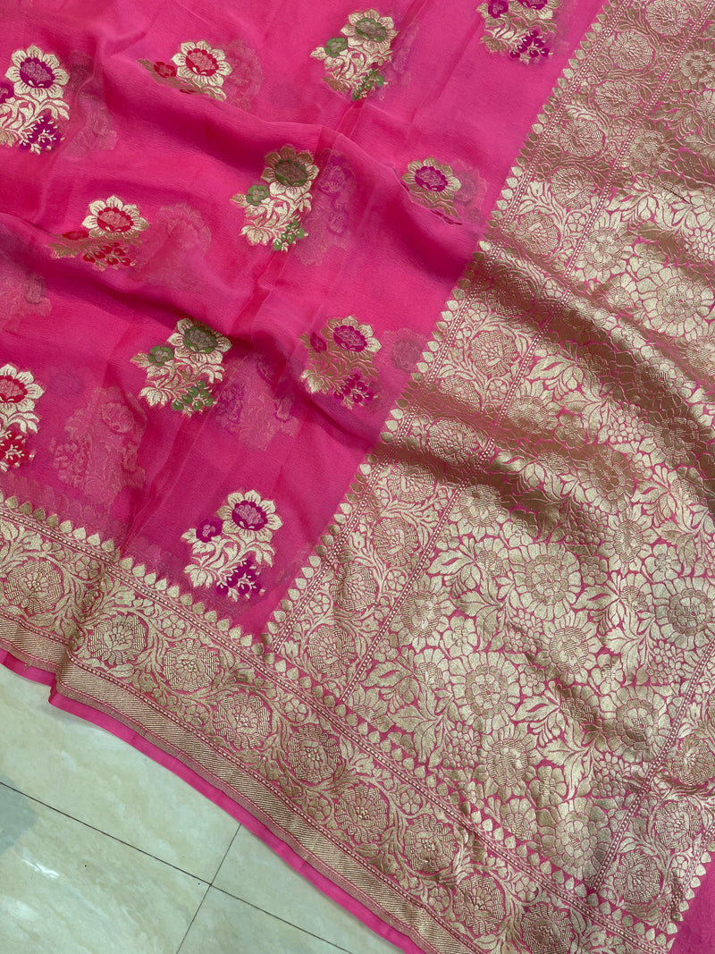 Khaddi Georgette Handloom Banarasi Saree - All Over Jaal Work with meenakari - The Handlooms