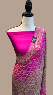 Pure Georgette Banarasi Bandhej Handloom Saree - The Handlooms