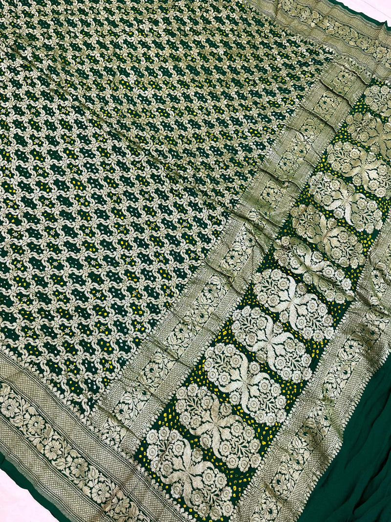 Pure Georgette Banarasi Bandhej Handloom Dupatta - The Handlooms