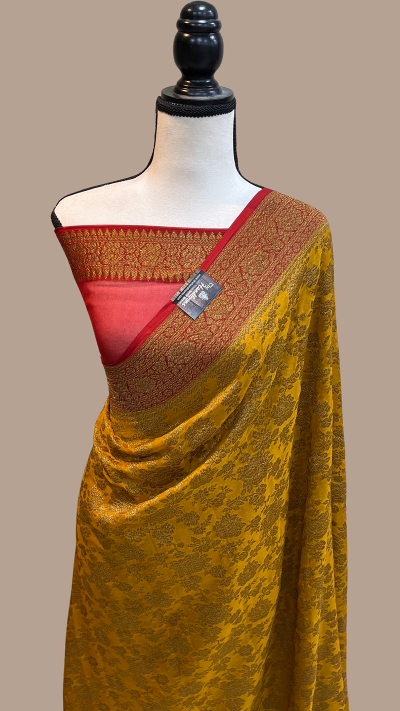 Khaddi Georgette Banarasi Saree -  Antique zari - The Handlooms