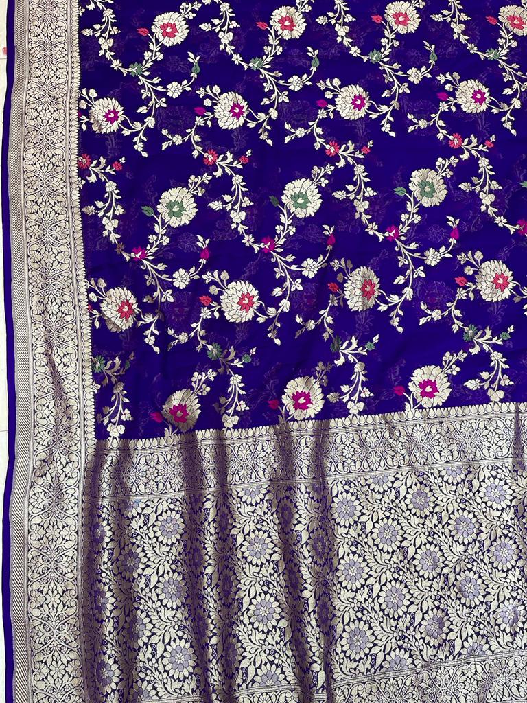 Khaddi Georgette Handloom Banarasi Saree - All over Jaal Work with meenakari - The Handlooms