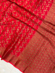 Red Pure Chiffon Khaddi Banarasi Saree - The Handlooms