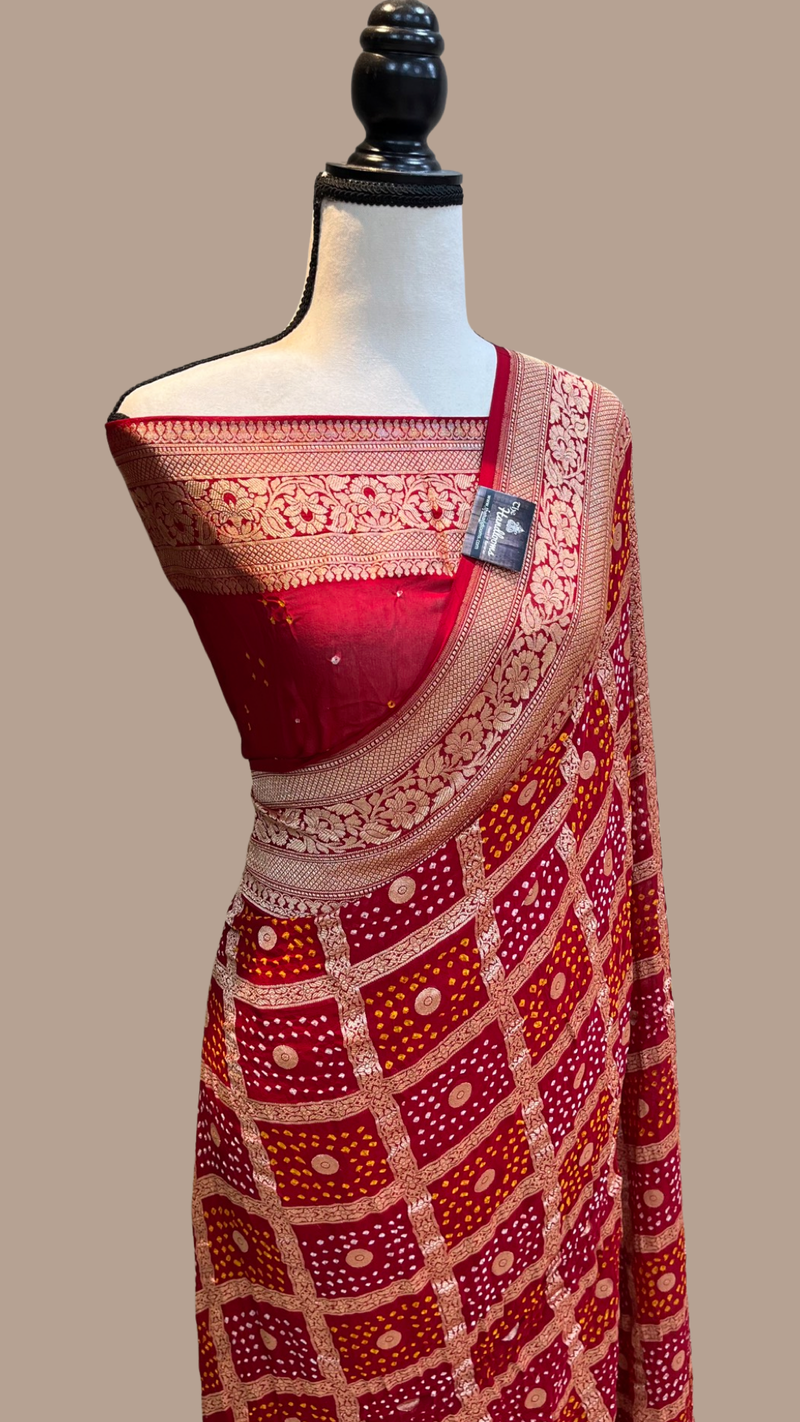 Pure Georgette Banarasi Bandhej Handloom Saree - The Handlooms