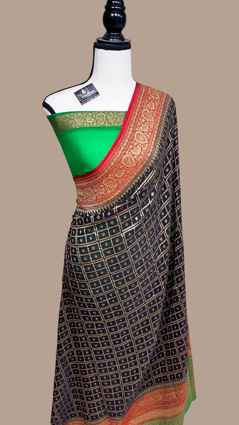 Khaddi Georgette Banarasi Saree -  Antique zari - The Handlooms