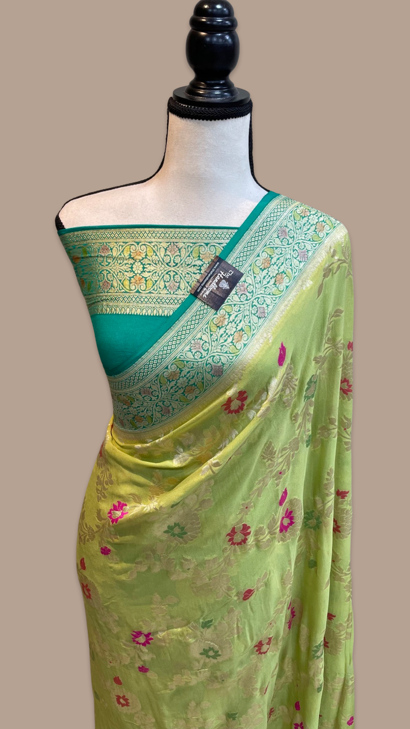 Khaddi Georgette Handloom Banarasi Saree - All over Jaal Work with meenakari - The Handlooms