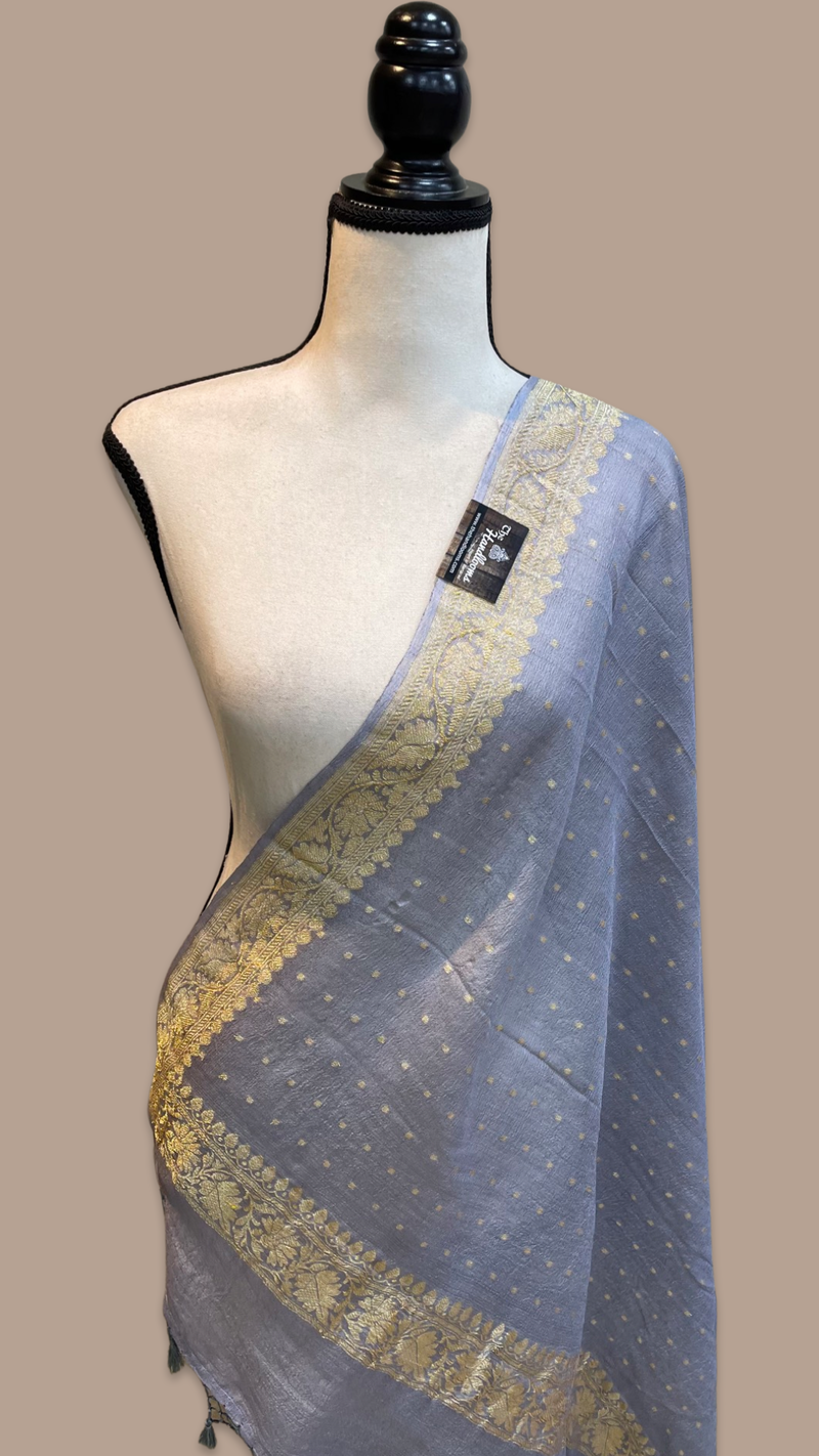Pure Tussar Georgette Handwoven Dupatta -Gold zari - The Handlooms