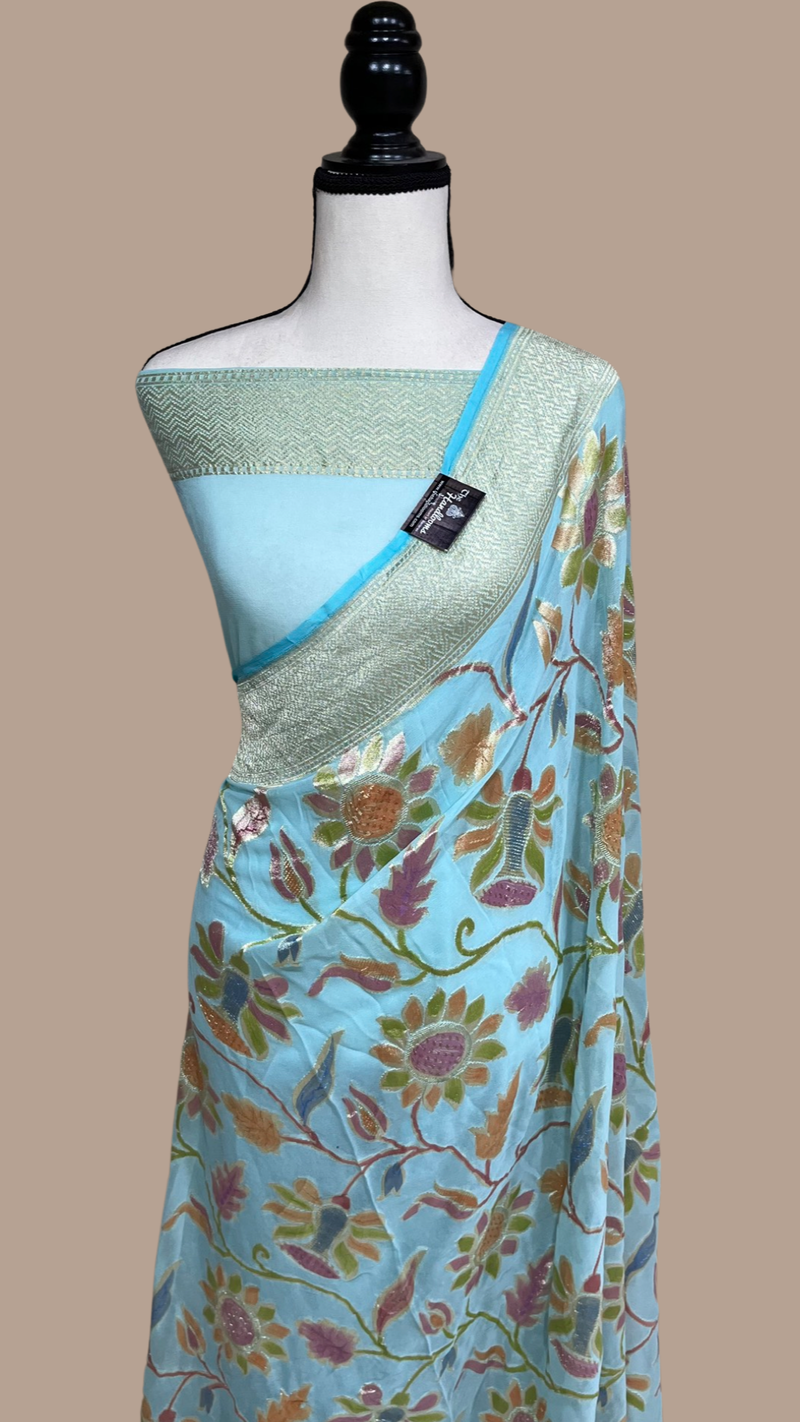 Khaddi Georgette Handloom Banarasi Saree - The Handlooms
