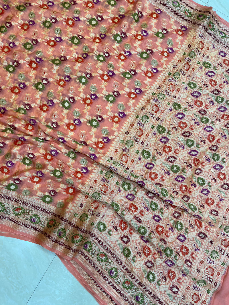 Pure Chiffon Khaddi Banarasi Saree - The Handlooms