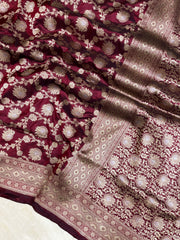 Pure Katan Silk Banarasi Handloom Saree - All over Sona Roopa Jaal work - The Handlooms