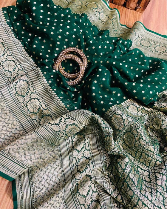 Green Khaddi Georgette Banarasi Saree -  Gold zari
