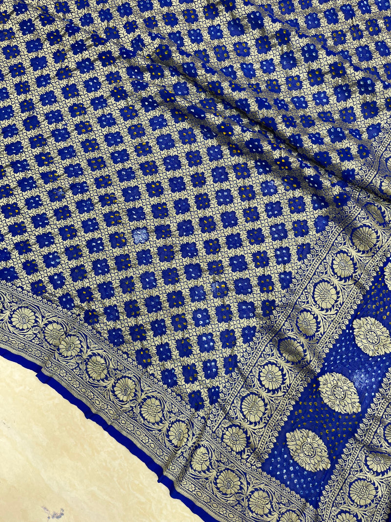 Pure Georgette Banarasi Bandhej Handloom Dupatta - The Handlooms