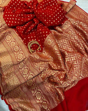 Red Khaddi Georgette Banarasi Saree -  Gold zari - The Handlooms