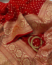 Red Khaddi Georgette Banarasi Saree -  Gold zari - The Handlooms