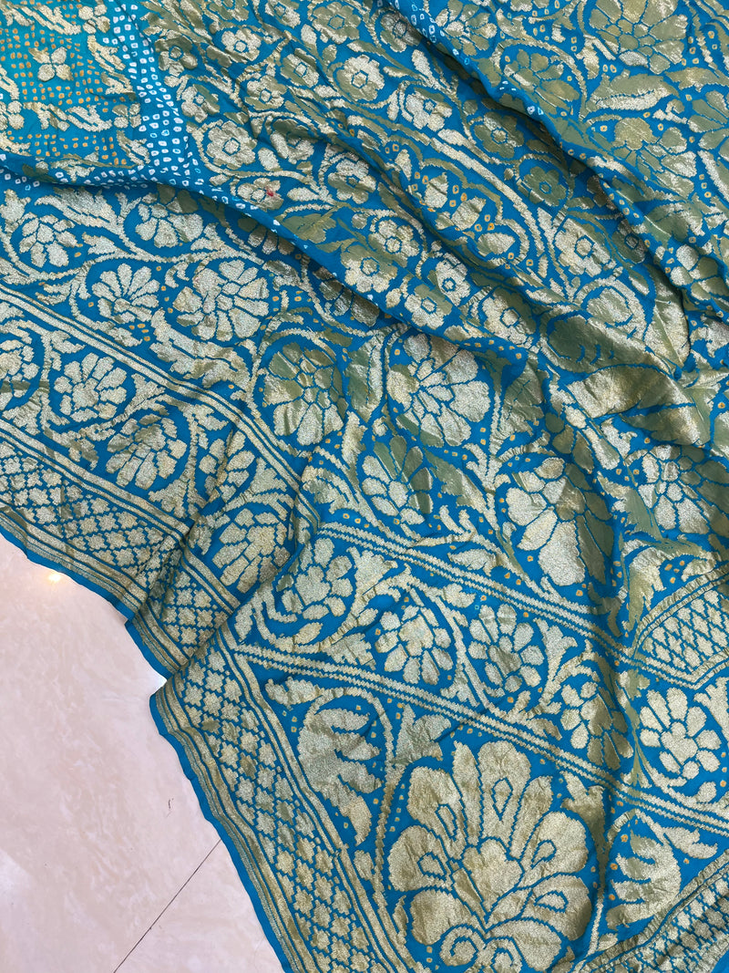 Pure Georgette Banarasi Bandhej Handloom Saree - The Handlooms