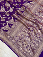 Khaddi Georgette Handloom Banarasi Saree - Gold Zari - The Handlooms