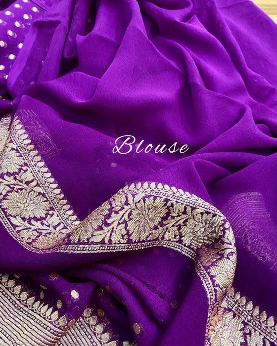 Purple Khaddi Georgette Banarasi Saree -  Gold zari - The Handlooms