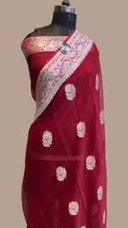 Maroon Pure Georgette Banarasi Handloom Saree - The Handlooms