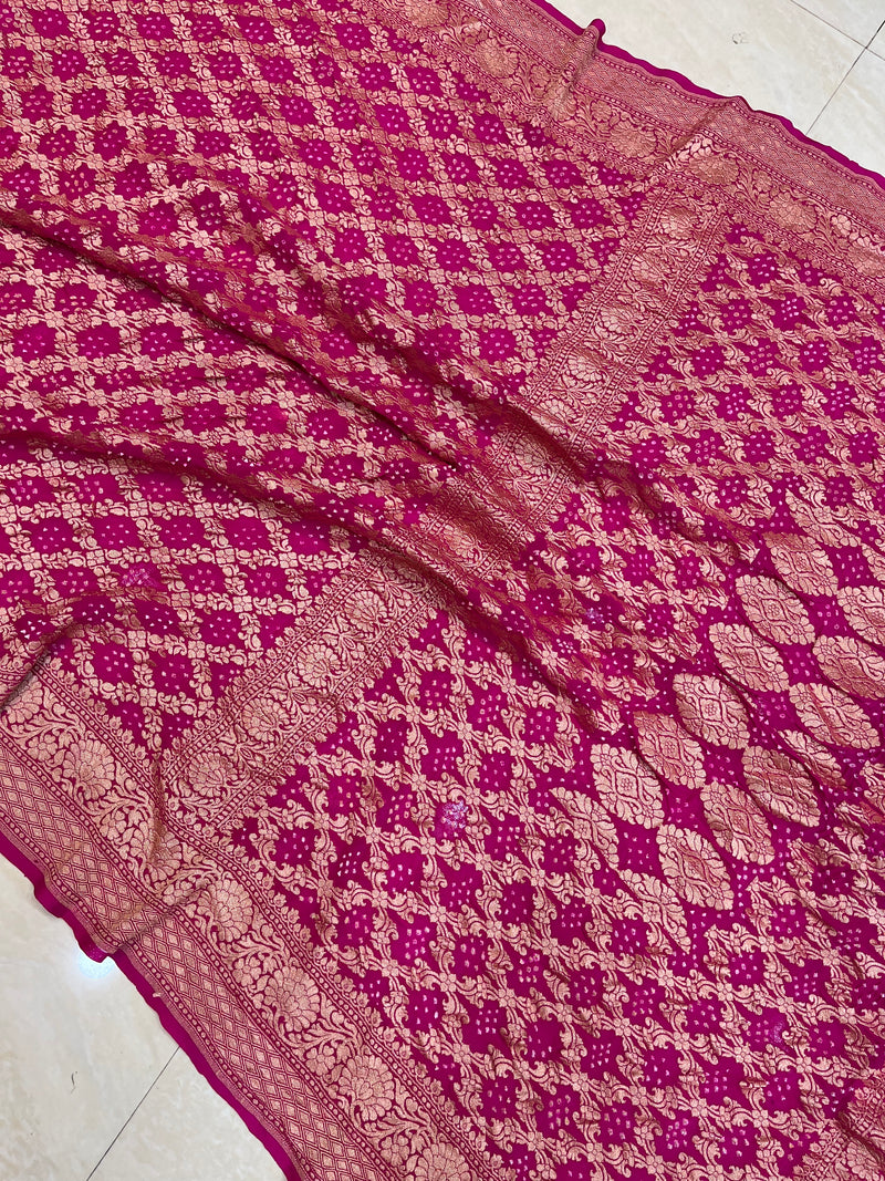 Pure Georgette Banarasi Bandhej Handloom Saree - The Handlooms